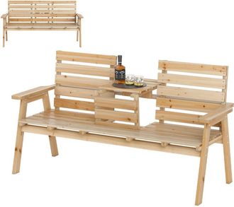 Costway Outdoor Fir Wood Bench 2-3 Person Garden Bench with Backrest-Natural