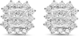 Diana M. Jewels 14kt white gold 4cts lab grown Radiant Cut Diamond Halo Earrings