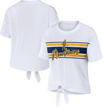 WEAR by Erin Andrews Womens WEAR by Erin Andrews White West Virginia Mountaineers Striped Front Knot Cropped T-Shirt at Nordstrom, Size Xx-Large