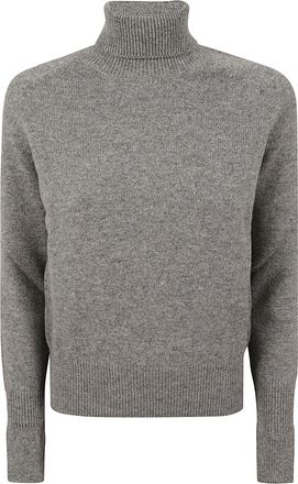 Victoria Beckham Ribbed Turtleneck Wool Sweater with Logo Detail