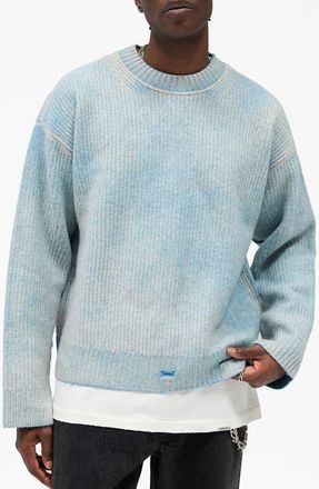 Represent Oversize Reversible Fade Out Distressed Wool Crewneck Sweater in Cloud at Nordstrom, Size Medium