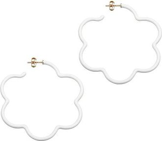Bea Bongiasca Flower Enamel Hoop Earrings in White at Nordstrom
