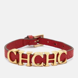 Carolina Herrera Red Leather Logo Wrap Bracelet