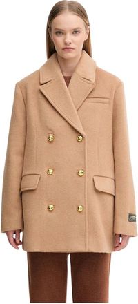 Ganni Jassen, Dames, Bruin, S/M, Wol, Dubbelrijige Jas
