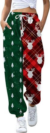 Generic Christmas Joggers for Women Holiday Sweatpants 2023 Funny Plaid Graphic Baggy Trousers Drawsting Elastic Waist Gym Sports Tracksuit Ladies Girls Loose