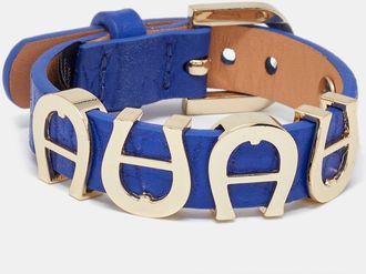 Aigner Blue Leather Gold Tone Logo Wrap Bracelet