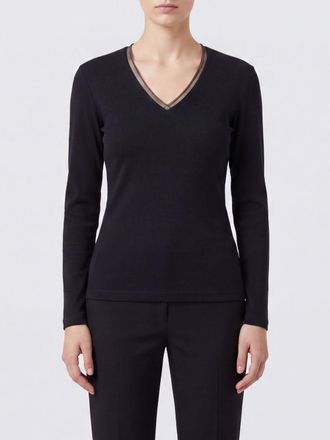 Fabiana Filippi T-shirt a maniche lunghe in cotone con scollo a V e profili a contrasto