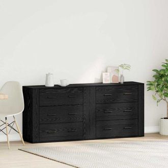 vidaXL Aparador Roble Negro 160 X 33 X 70 Cm Madera Contrachapada Vidaxl