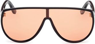 Tom Ford Achilles 138mm Shield Sunglasses in Black /T Logo /Terracotta at Nordstrom