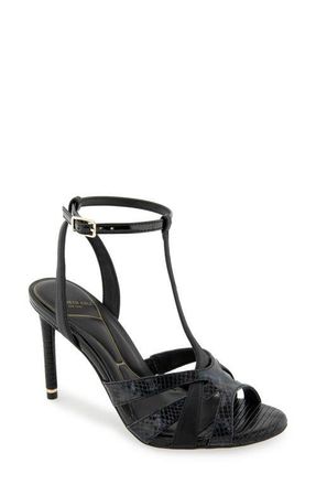 Kenneth Cole Liona Embossed T-Strap Sandal in Black Postal Snake at Nordstrom, Size 8.5
