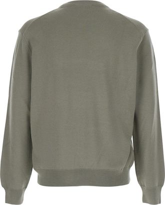 Maison Kitsun&eacute; Mens Green Crew Neck Sweater With Fox Patch Merinos Extrafine Wool Tops Top