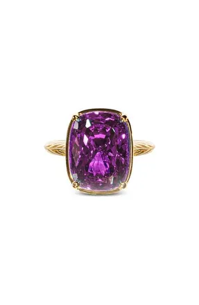 Sterling Forever Elongated Cushion-Cut Cubic Zirconia Cocktail Ring in Gold/Amethyst at Nordstrom, Size 10