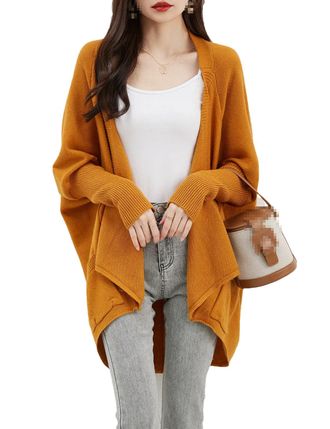 Generic Cardigan Womens Merino Wool Sweater Fall Winter Oversized Batwing Sleeve Knit Cardigan Sweater