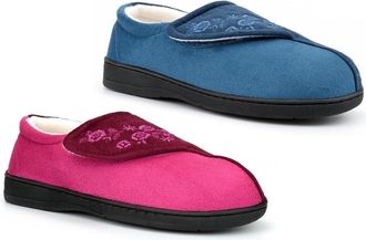 Generic Womens Wide Slippers Womens Wide Fit Slippers Size 5 Ladies Touch Fastening Slipper Size 6 Memory Foam Slipper Touch Fastening Memory Foam Sizes 4-7 F