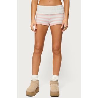 Edikted Saphi Stripe Knit Shorts in Light-Pink-And-Cream at Nordstrom, Size X-Small