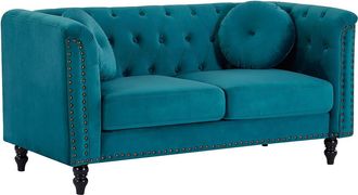 Vente-Unique Sof&aacute; de 2 plazas de terciopelo verde azulado TURNER