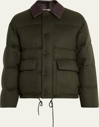 Auralee Mens Quilted Wool Leather-Collar Jacket