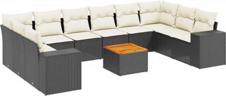 vidaXL Set De Sof&aacute;s De Jard&iacute;n 11 Pzas Y Cojines Rat&aacute;n Sint&eacute;tico Negro Vidaxl