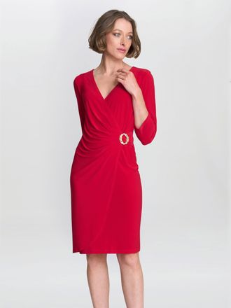 Gina Bacconi Womens Tilda Jersey Dress With Embellished Buckle - Red - Size 14 UK