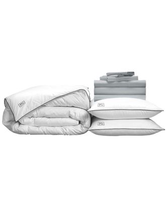 Pillow Guy Classic Cool & Crisp 100% Cotton Percale, White Down Perfect Bedding Bundle