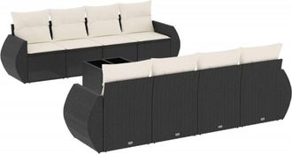 vidaXL Set De Sof&aacute;s De Jard&iacute;n 8 Piezas Y Cojines Rat&aacute;n Sint&eacute;tico Negro Vidaxl