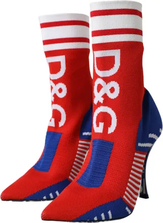 Dolce & Gabbana Womens Red Blue Stretch Sock Style Short Boots Logo Shoes Polyester Calf