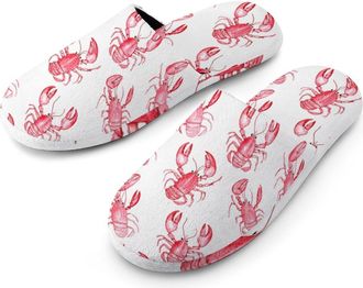 Generic Lobster Pattern Mens Slippers Flannel Warm House Shoes with Rubber Anti-Slip Sole Slip On for Home Outdoor