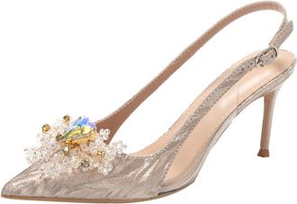 Generic Women Pointed Toe High Heel Stiletto Pumps 10 CM Heart-Shaped Rhinestones Fine Sparkle Wedding Evening Party-Numeric_8_Point_5 Gold