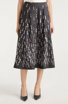 Cinq &agrave; Sept Selene Bead & Sequin Detail Skirt in Charcoal Multi at Nordstrom Rack, Size 14