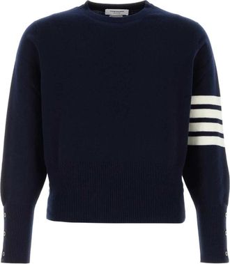 Thom Browne Navy Blue Cashmere Sweater - Heren - Cashmere truien - Blauw - XL - Kasjmier - Truien & Vesten
