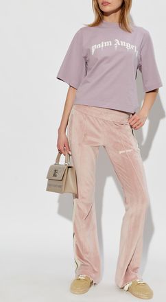 Palm Angels Cropped T-shirt With Printed Logo, Womens, Purple