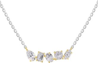 Diamond2Deal 925 Sterling Silver Two-tone 2 Ct Multi Shape Lab Grown Diamond Pendant Necklace 18 VVS-VS, E-F
