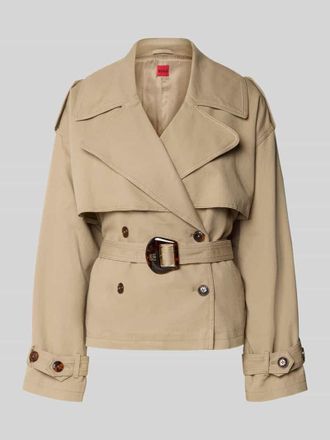 HUGO BOSS Boxy Fit Trenchcoat-Jacke aus Baumwoll-Leinen-Mix Modell ACLUNDA-1-W in Beige, Gr&ouml;&szlig;e 32