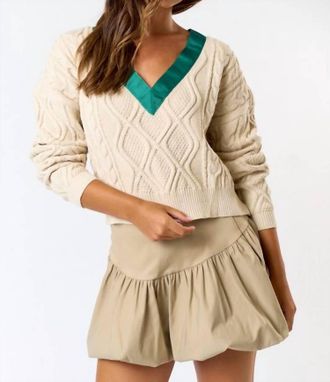 Blue Blush Ribbon Knit Sweater In Green/oatmeal