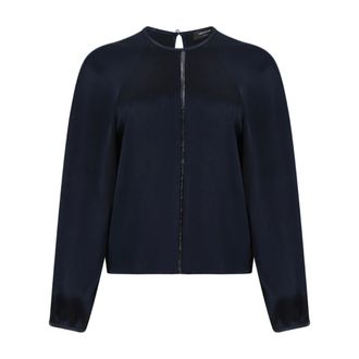 Fabiana Filippi Silk Zip-Front Blouse - female - Fabiana Filippi - Blouses - Blue - 2XS - Blouses & Shirts