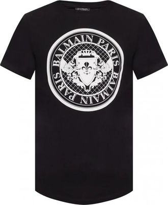 Balmain Katoenen Velvet Logo T-Shirt - Klassiek Zwart - Heren - T-shirts - Zwart - L - Katoen - Tops