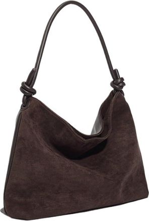 Generic Retro Large Capacity Suede Leather Shoulder Bag Solid Color Simple Leisure Commuter Soft Matte Versatile Handbag(Coffee)