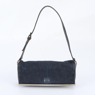 Fendi Navy Leather Canvas Handbag Shoulder Bag Tote Bag (Pre-Owned)
