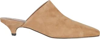 Giampaolo Viozzi Camel Pointed Toe Low Kitten Heel Nappa Leather Mules