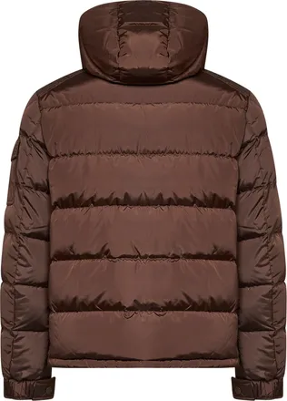 Moncler Mens Short Hooded Down Jacket Matte Brown Polyamide Padded &