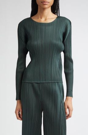 Pleats Please Issey Miyake Monthly Colors December Pleated Long Sleeve Top in Forest Green at Nordstrom, Size 5