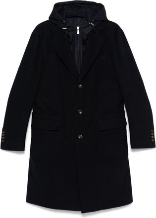 Eleventy Navy Blue Panelled Mid-Length Wool Coat