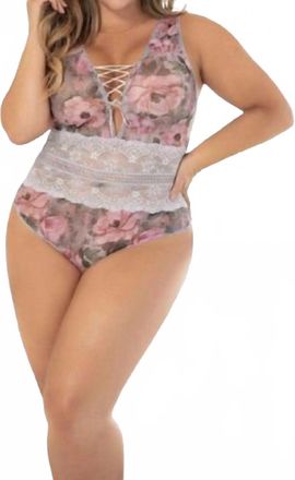 Mapalé Enchanting Teddy Bodysuit - Plus In Shoreline Grey / Blossom Print
