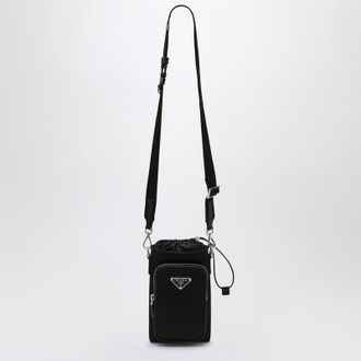 Prada Black Re-Nylon phone case with shoulder strap