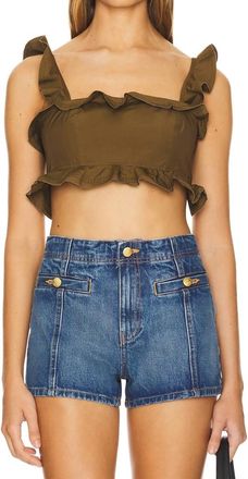 Ulla Johnson Belle Cropped Ruffle Top In Militaire