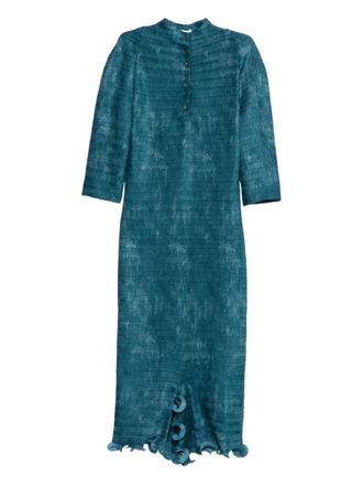 Fendi button ruffled midi dress - women - Polyester/Mother of Pearl - 42 - Blue