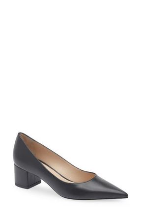 Stuart Weitzman Stuart Power 50 Block Heel Pump in Black Smooth Calf at Nordstrom, Size 6