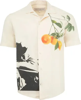 One Of These Days Overhemd met korte mouwen en fruitprint - Beige