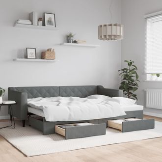 vidaXL Sof&aacute; Cama Nido Con Cajones Tela Gris Oscuro 80x200 Cm Vidaxl