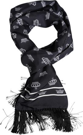 Dolce & Gabbana Zwarte Zijde Kroon Franje Mannen Foulard Sjaal
